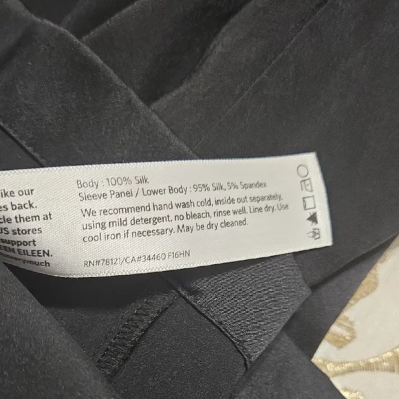 Eileen Fisher Women's 100% Silk 3/4 Sleeve Tunic Black Blouse Top Sz XS/TP - Picture 4 of 7